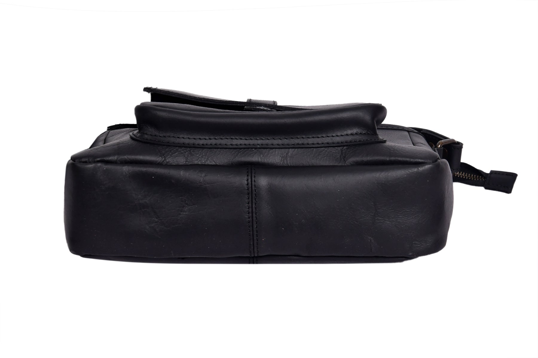 Classic Black Leather Crossbody Sling Bag with Front Pocket & Zip Closure