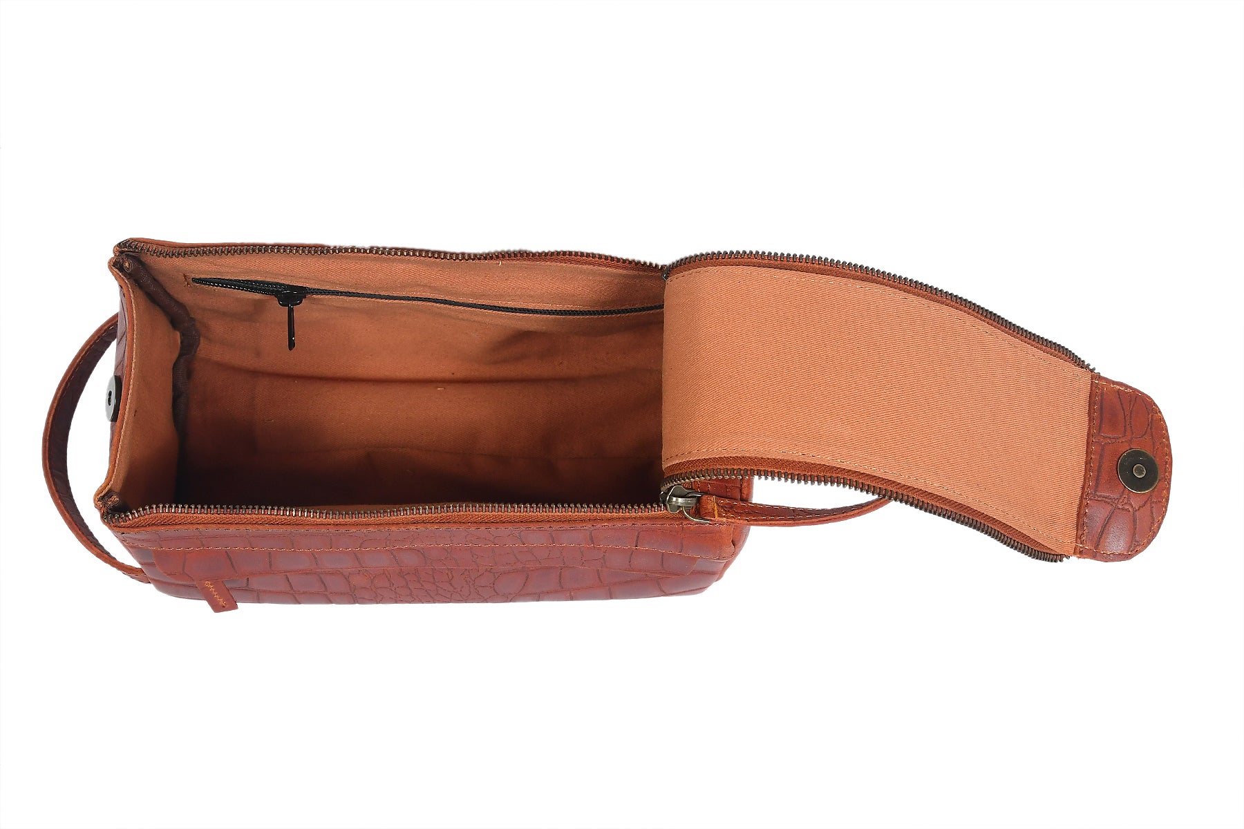 Croc-Embossed Leather Dopp Kit | Travel Toiletry Organizer with Top Zip & Front Pocket