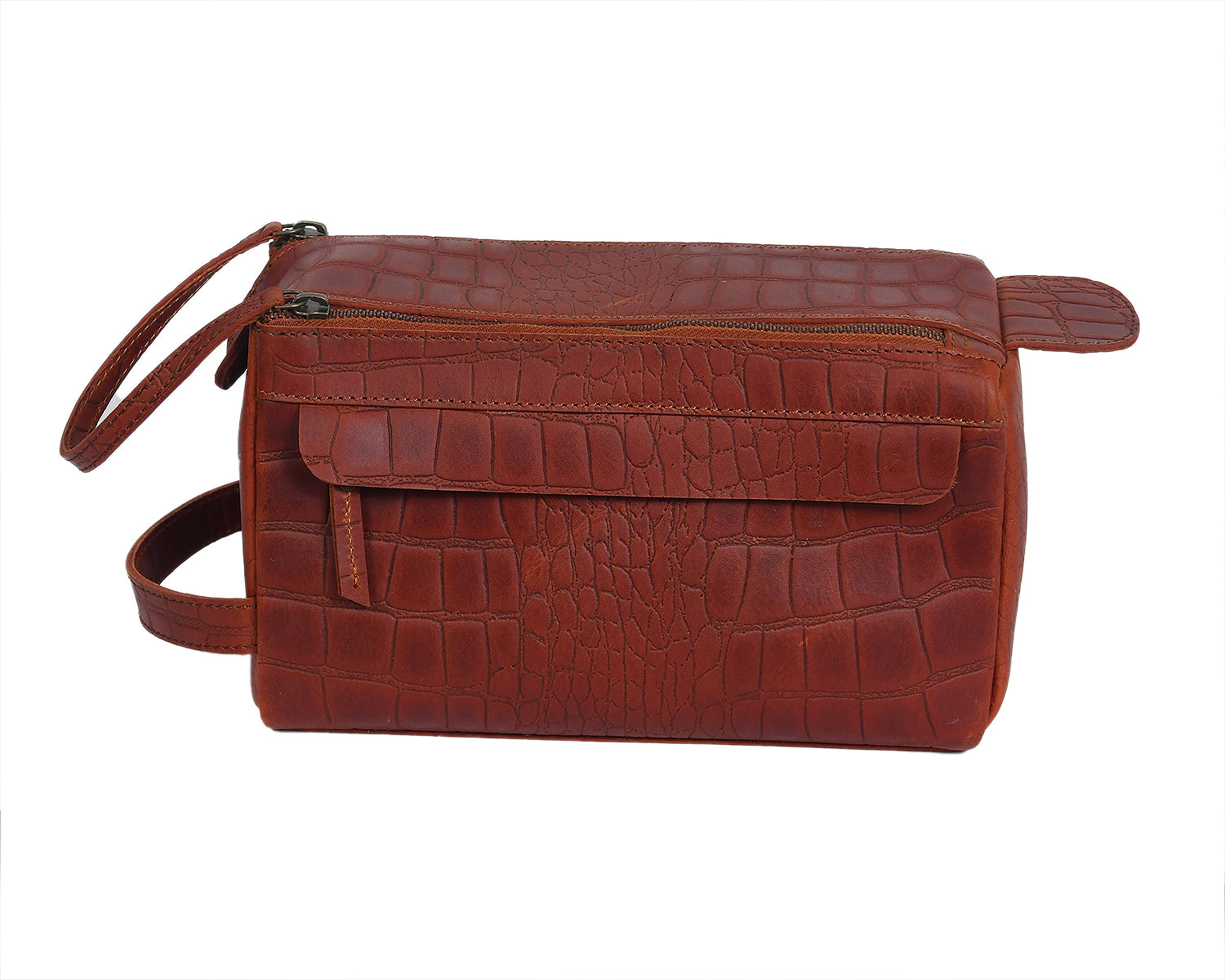 Croc-Embossed Leather Dopp Kit | Travel Toiletry Organizer with Top Zip & Front Pocket