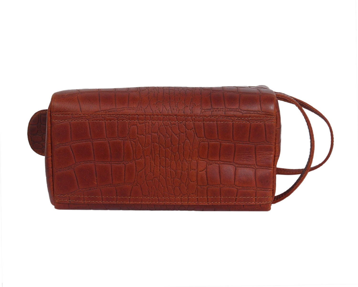 Croc-Embossed Leather Dopp Kit | Travel Toiletry Organizer with Top Zip & Front Pocket