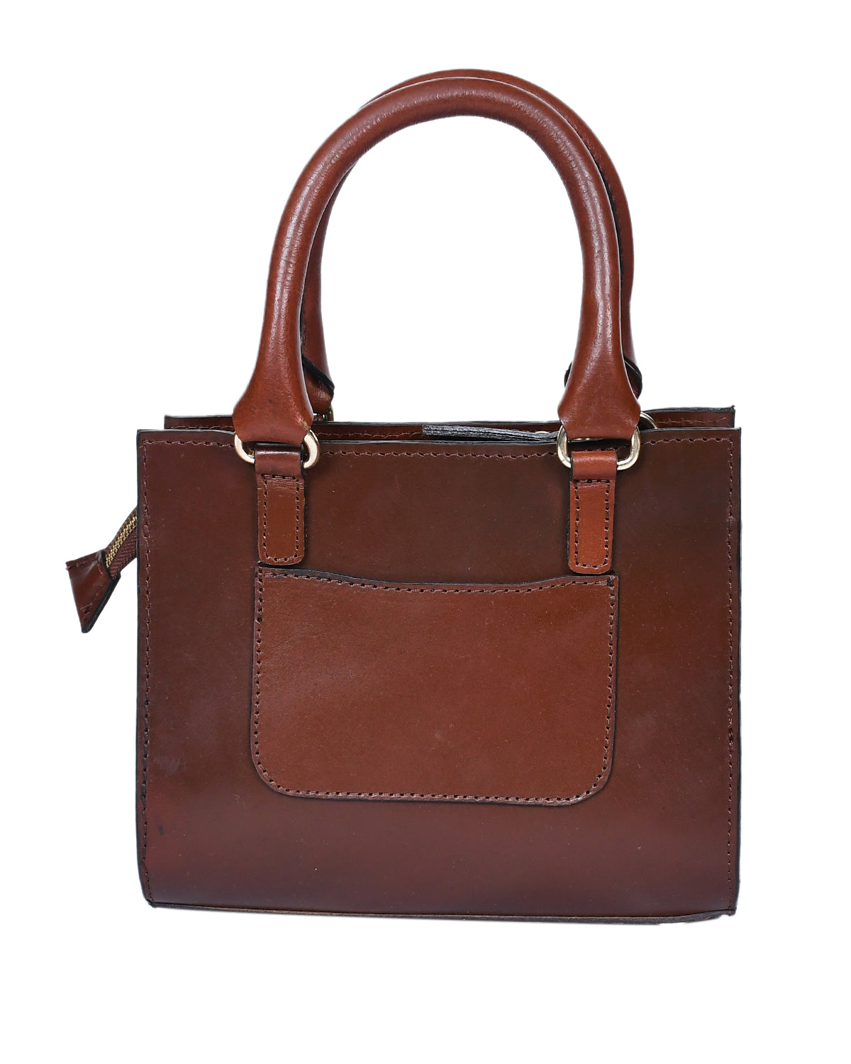 Premium Genuine Leather Structured Handbag with Multi-Compartment Zip Closure