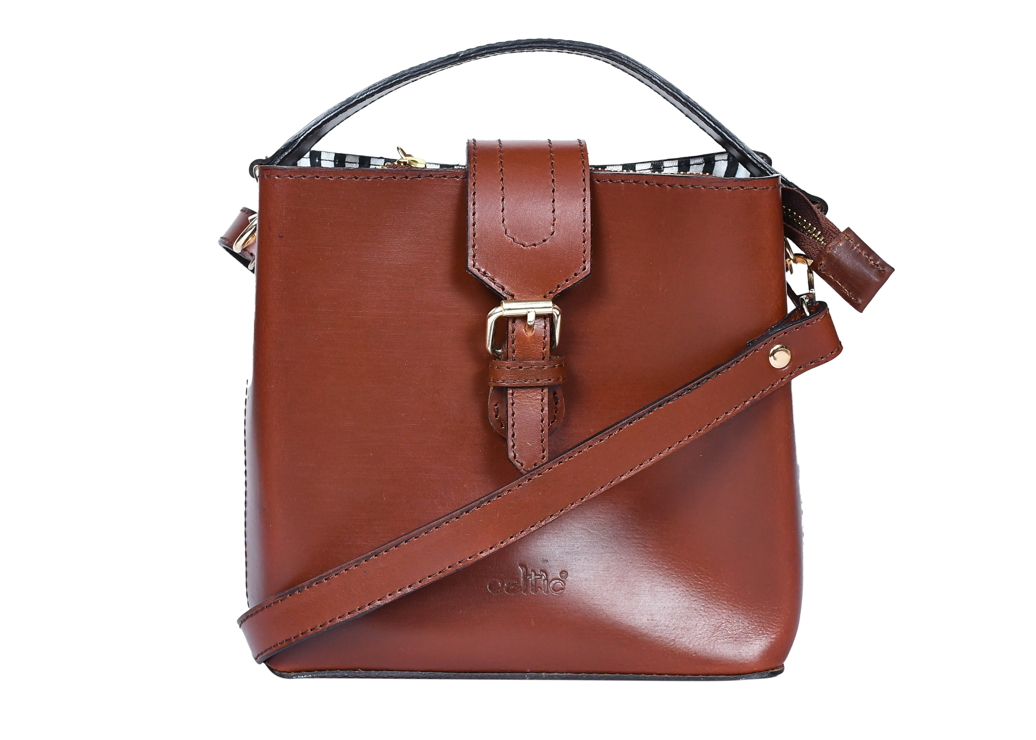 Premium Genuine Leather Structured Handbag with Top Handle & Zip Closure