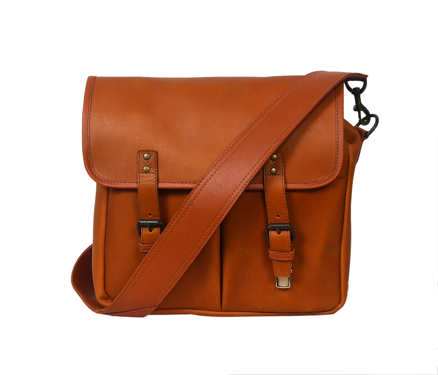 Premium Leather Camera Messenger Bag with Removable Compartments & Adjustable Strap