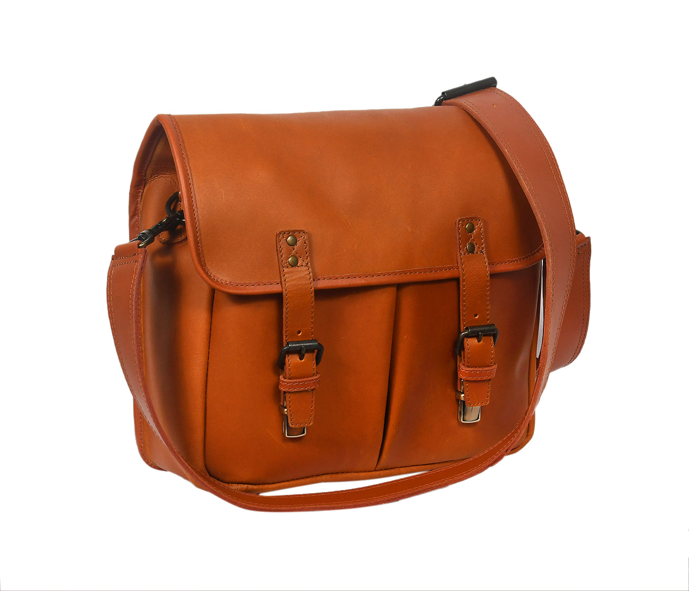 Premium Leather Camera Messenger Bag with Removable Compartments & Adjustable Strap