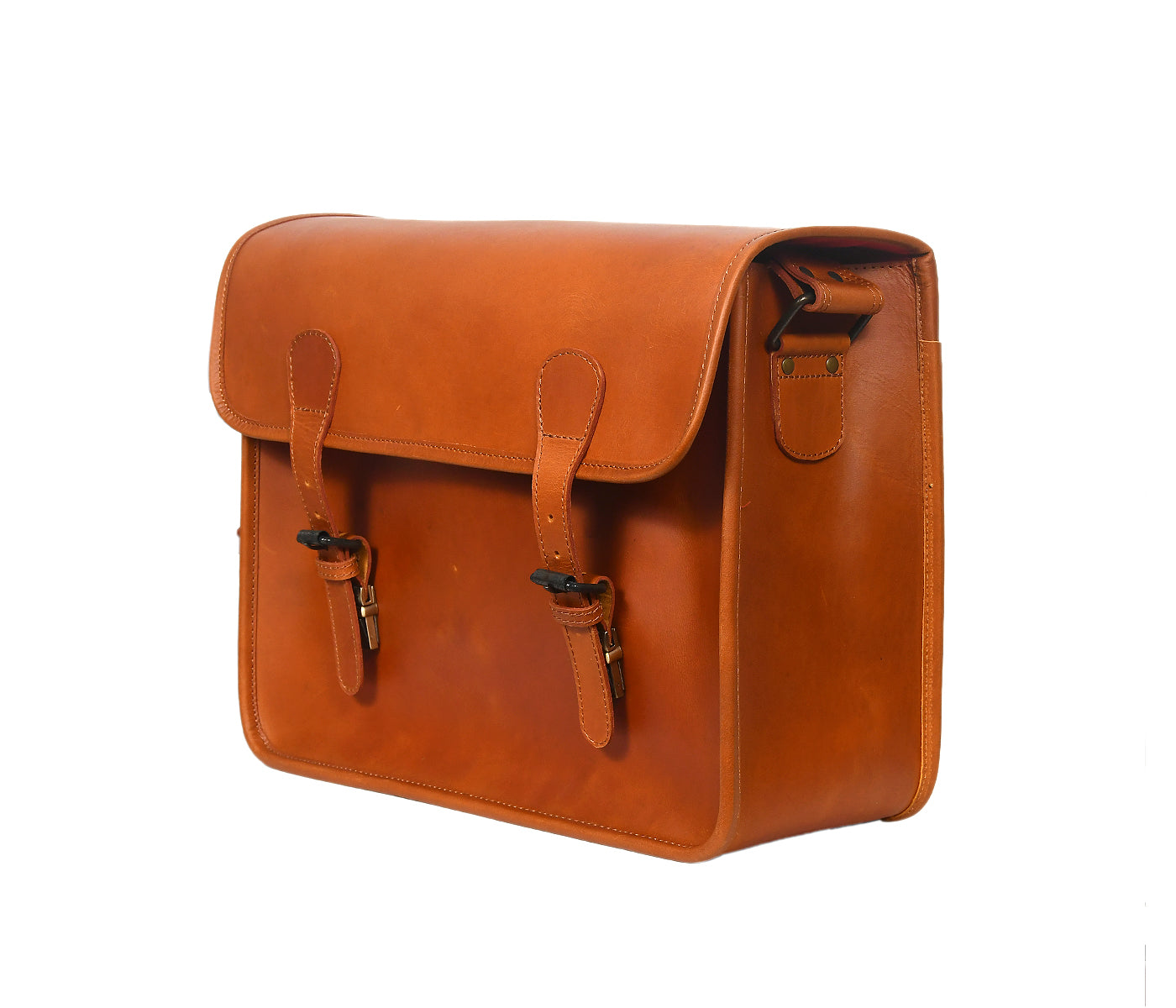 Premium Leather Laptop Messenger Bag with Dual Buckle Flap & Adjustable Strap
