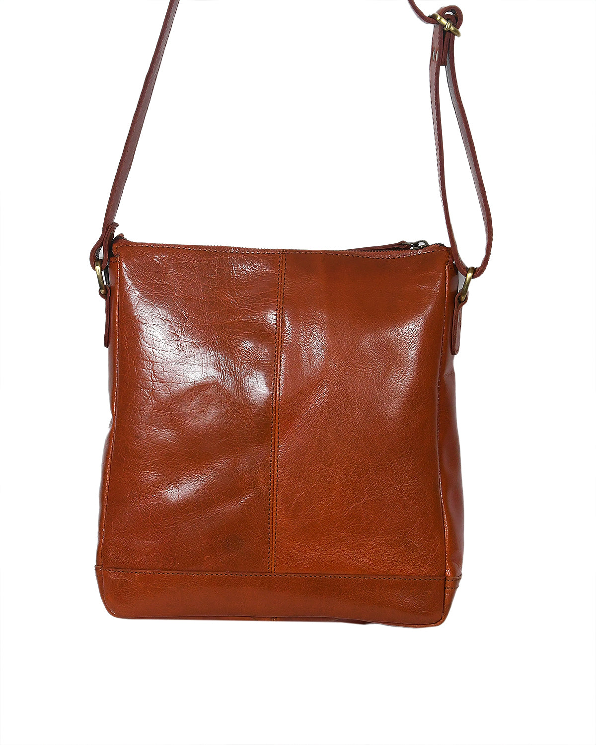 Slim Genuine Leather Crossbody Bag with Buckle Pocket & Multiple Compartments