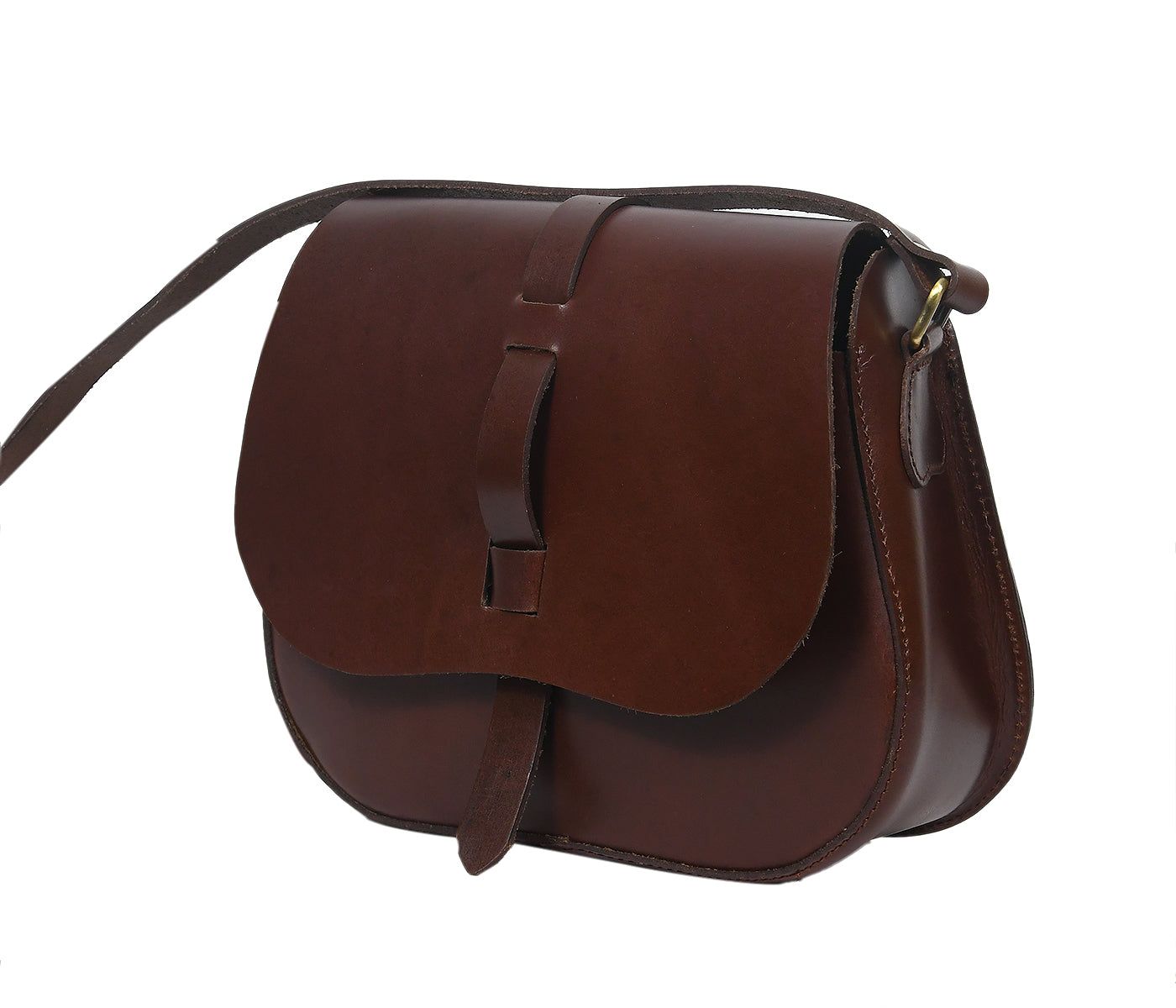 Classic Handmade Dark Brown Leather Saddle Sling Bag