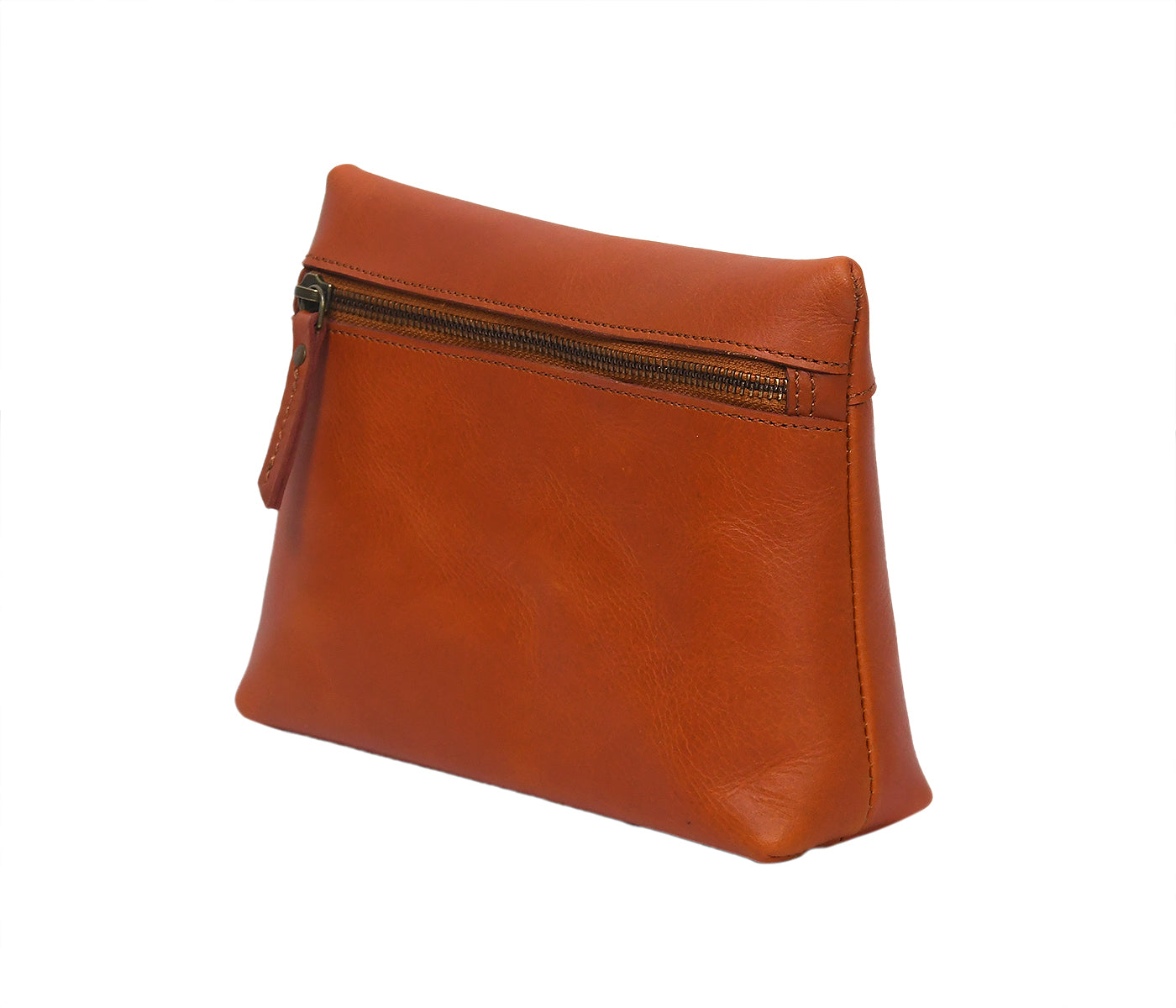 Premium Tan Leather Zipper clutch Minimalist Everyday Organizer
