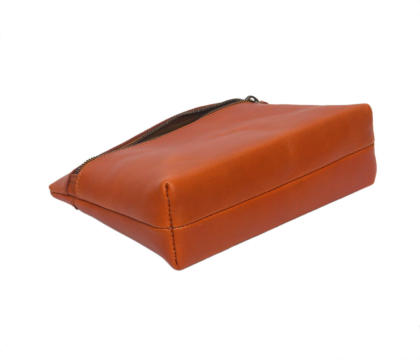 Premium Tan Leather Zipper clutch Minimalist Everyday Organizer