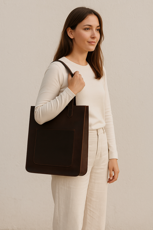 Elegance Redefined: Brown Leather Shopper Bag - Your Stylish Companion. Art: BG-1412