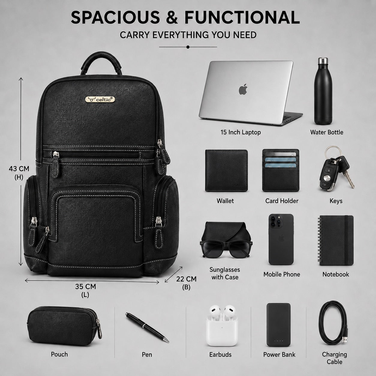Premium Genuine Leather Multi-Compartment Laptop Backpack for Men & Women