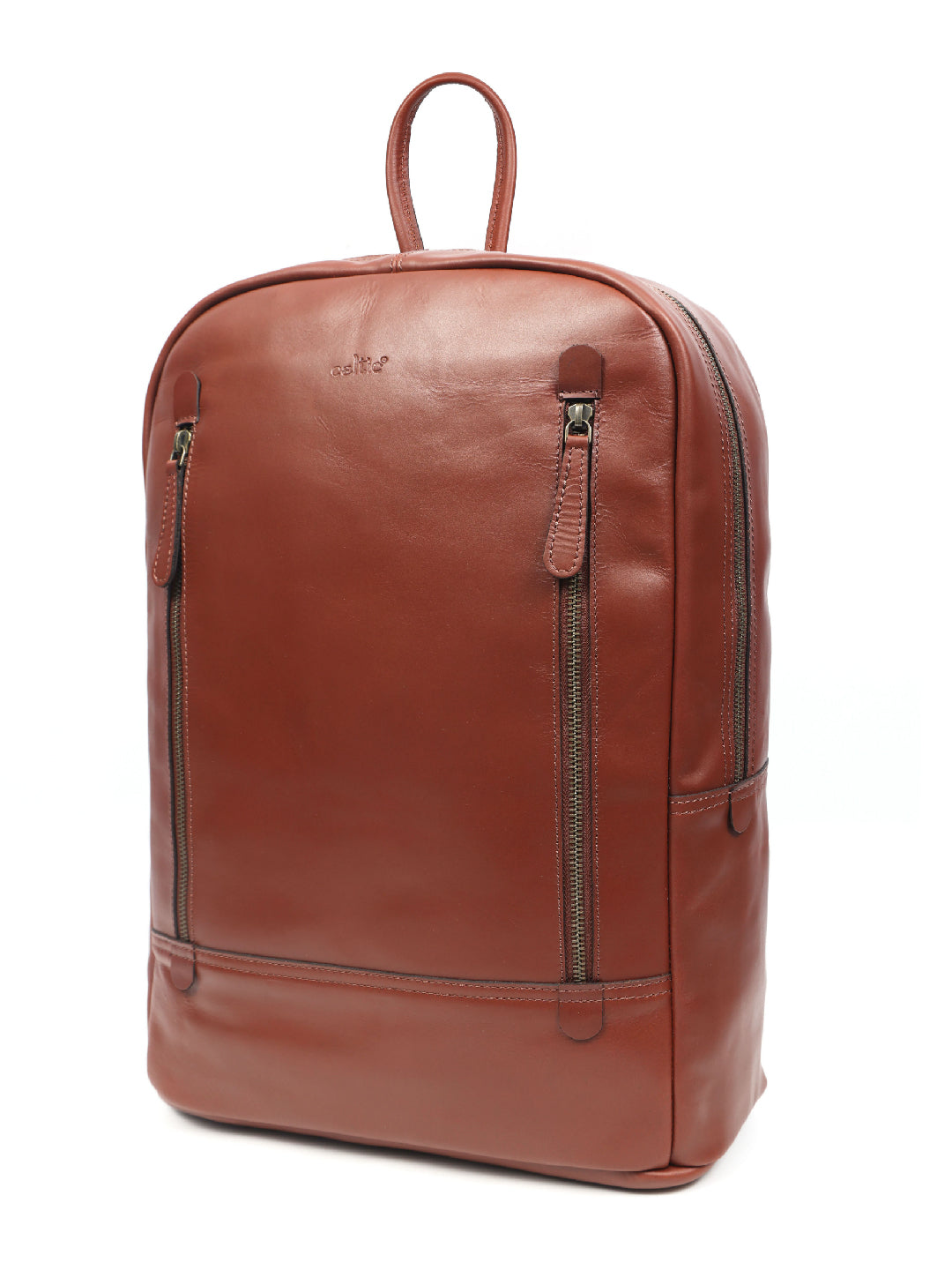 Premium Genuine  Leather Laptop Backpack with Dual Front Zippers & Padded Interior