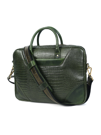 Premium Genuine Leather Messenger Bag in Croco Texture with Zip Closure