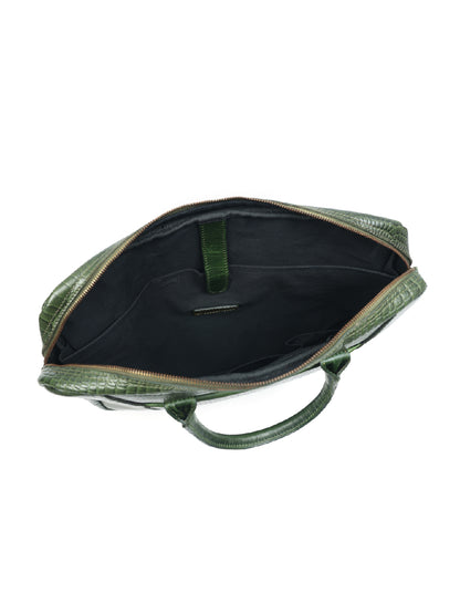 Premium Genuine Leather Messenger Bag in Croco Texture with Zip Closure