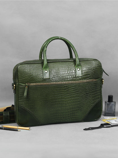 Premium Genuine Leather Messenger Bag in Croco Texture with Zip Closure