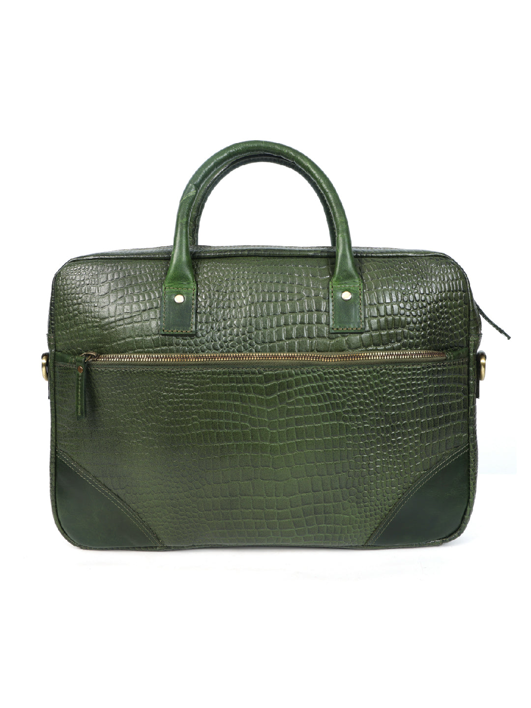 Premium Genuine Leather Messenger Bag in Croco Texture with Zip Closure