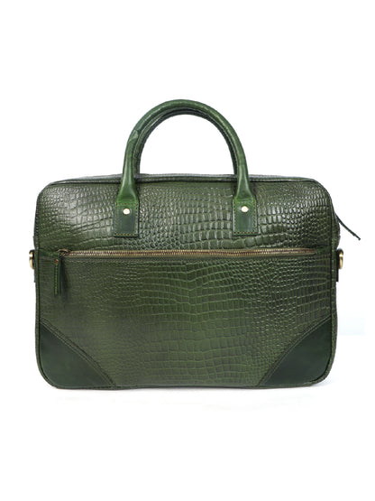 Premium Genuine Leather Messenger Bag in Croco Texture with Zip Closure