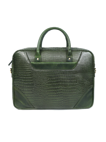 Premium Genuine Leather Messenger Bag in Croco Texture with Zip Closure