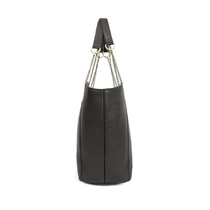 Brown Leather Tote Bag | Stylish and Spacious Handbag with Chain Handles