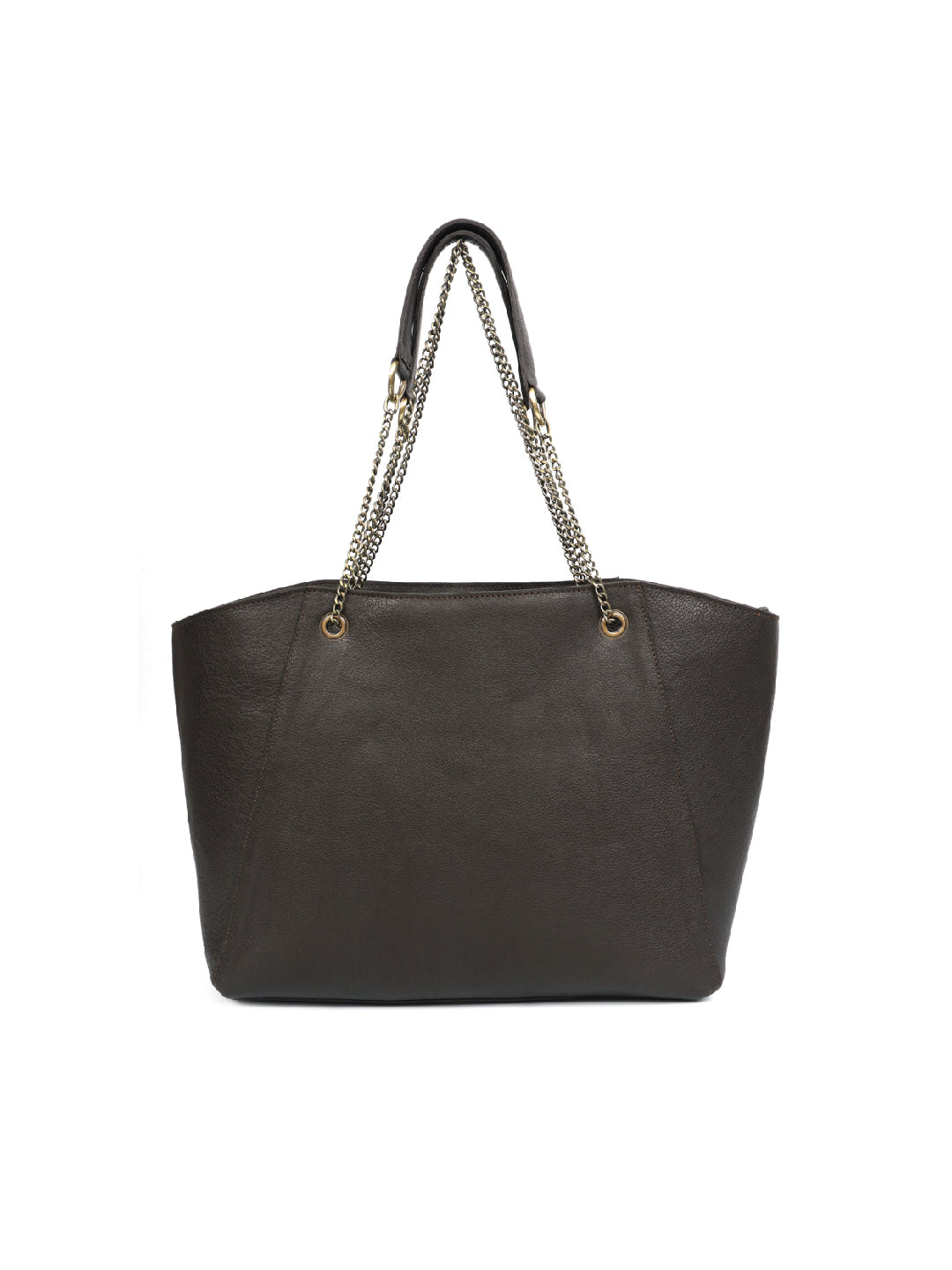 Brown Leather Tote Bag | Stylish and Spacious Handbag with Chain Handles