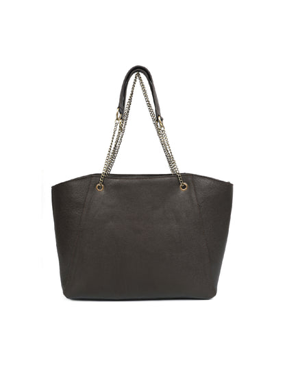 Brown Leather Tote Bag | Stylish and Spacious Handbag with Chain Handles