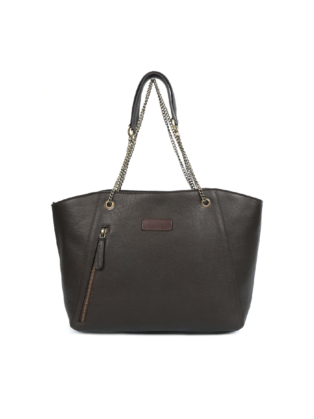 Brown Leather Tote Bag | Stylish and Spacious Handbag with Chain Handles