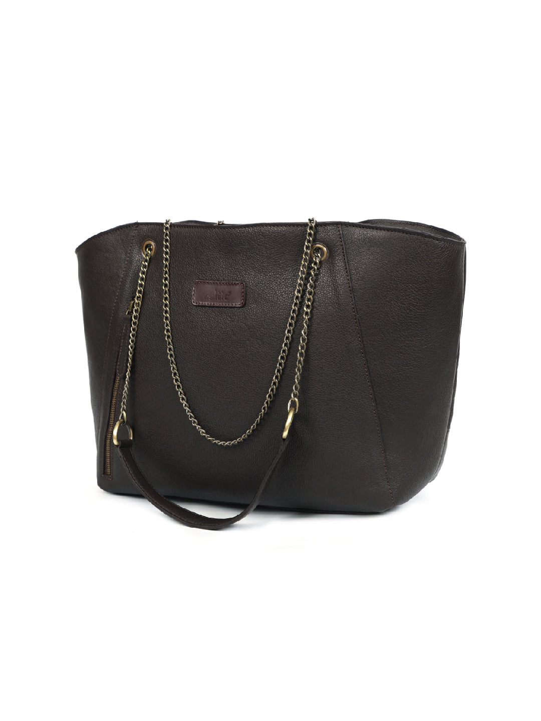 Brown Leather Tote Bag | Stylish and Spacious Handbag with Chain Handles