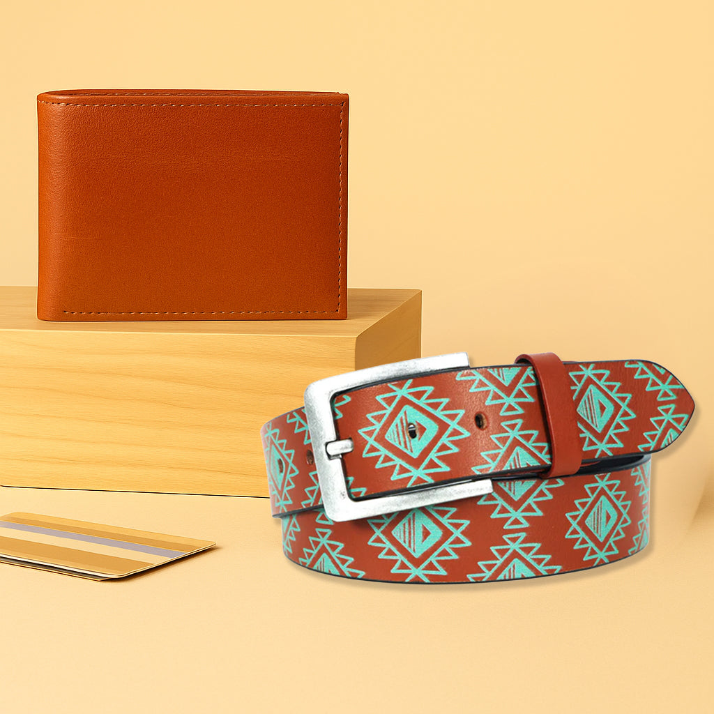 Men’s Leather Wallet + Printed Belt Combo – Style & Function Pack