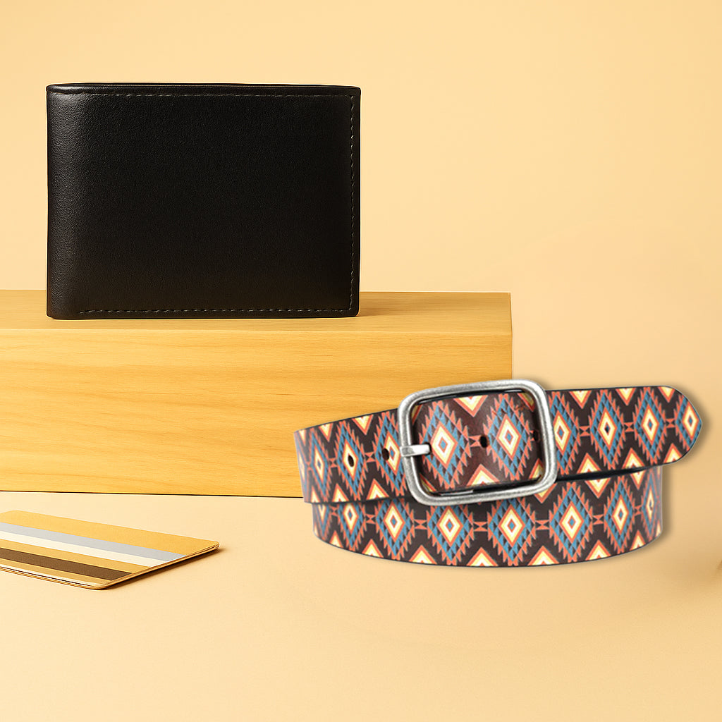 Vintage Silver Buckle Belt & Sleek Leather Wallet Combo – Everyday Essential Set
