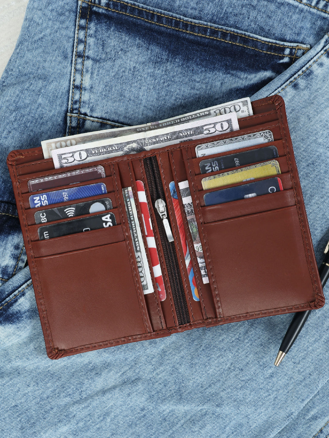 Premium Leather Card  Holder with Zipper Pocket
