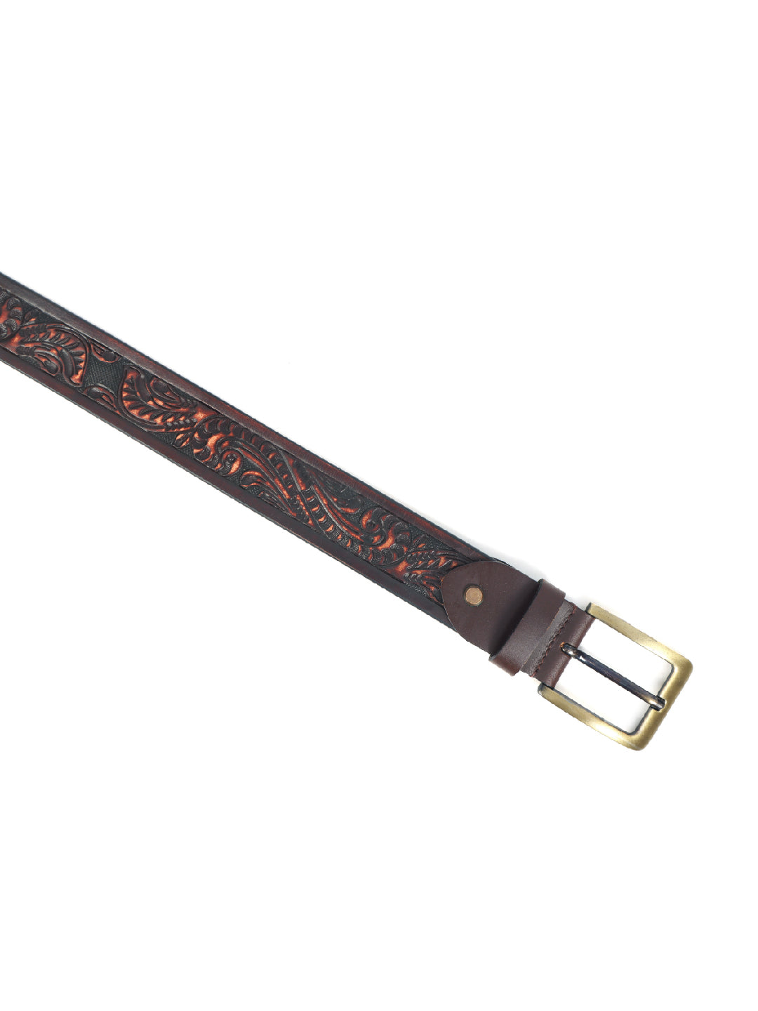 Handcrafted Brown Leather Western Belt with Brass Buckle ’?????? Embossed Vintage Floral Design for Men