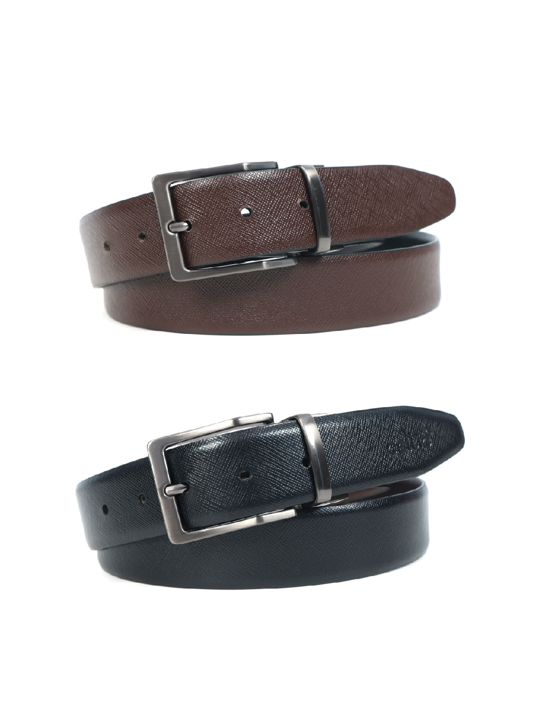 Unisex Reversible  LeatherBelt Dual-Tone Brown Black Rotating Buckle Casual Formal