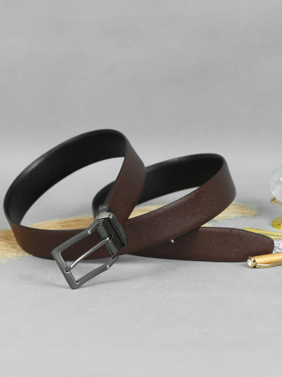 Unisex Reversible  LeatherBelt Dual-Tone Brown Black Rotating Buckle Casual Formal