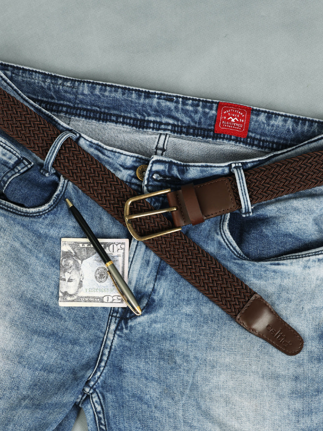 Premium Brown Braided Stretch Belt for Men with Leather Buckle ƒ???????? Casual & Formal Adjustable Waist Belt ART:- LB-900
