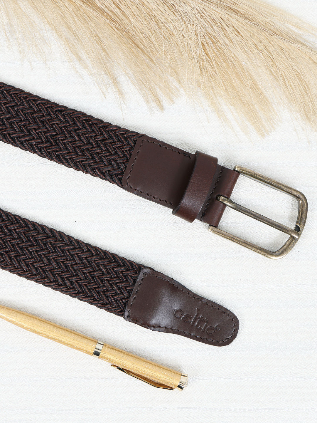 Premium Brown Braided Stretch Belt for Men with Leather Buckle ƒ???????? Casual & Formal Adjustable Waist Belt ART:- LB-900