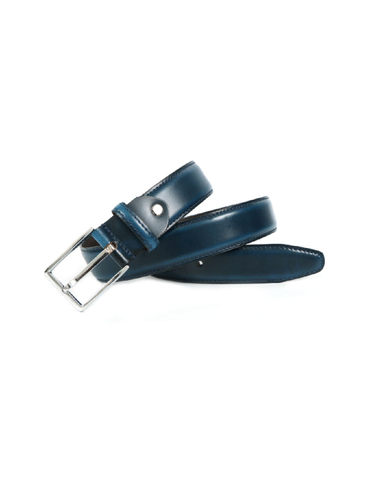Stylish Blue Leather Belt for Men with Silver Buckle ƒ????? Formal & Casual Genuine Leather Waist Belt ART:-LB-901