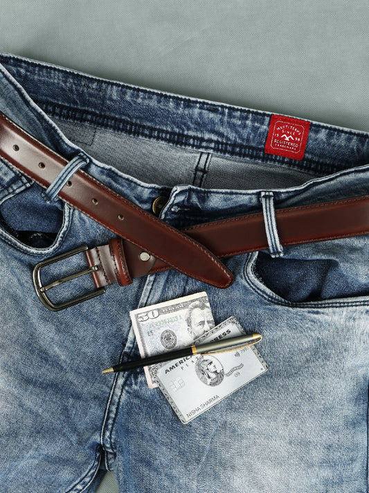 Stylish Brown Leather Belt for Men with Silver Buckle ƒ????? Formal & Casual Genuine Leather Waist Belt ART:-LB-902