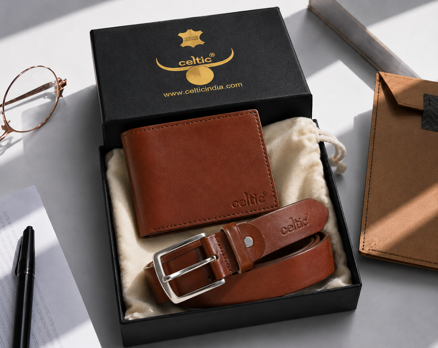 Premium Tan Leather Belt & Wallet Combo for Men | Classic Formal Everyday Gift Set