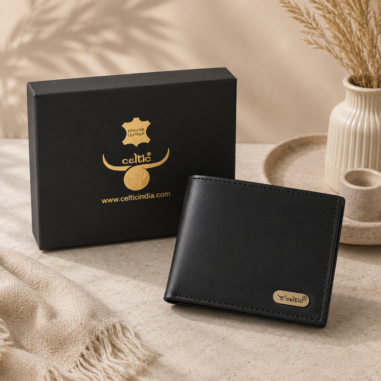 Celtic Genuine Leather Bi-Fold Wallet with Flip ID Window & Coin Pocket