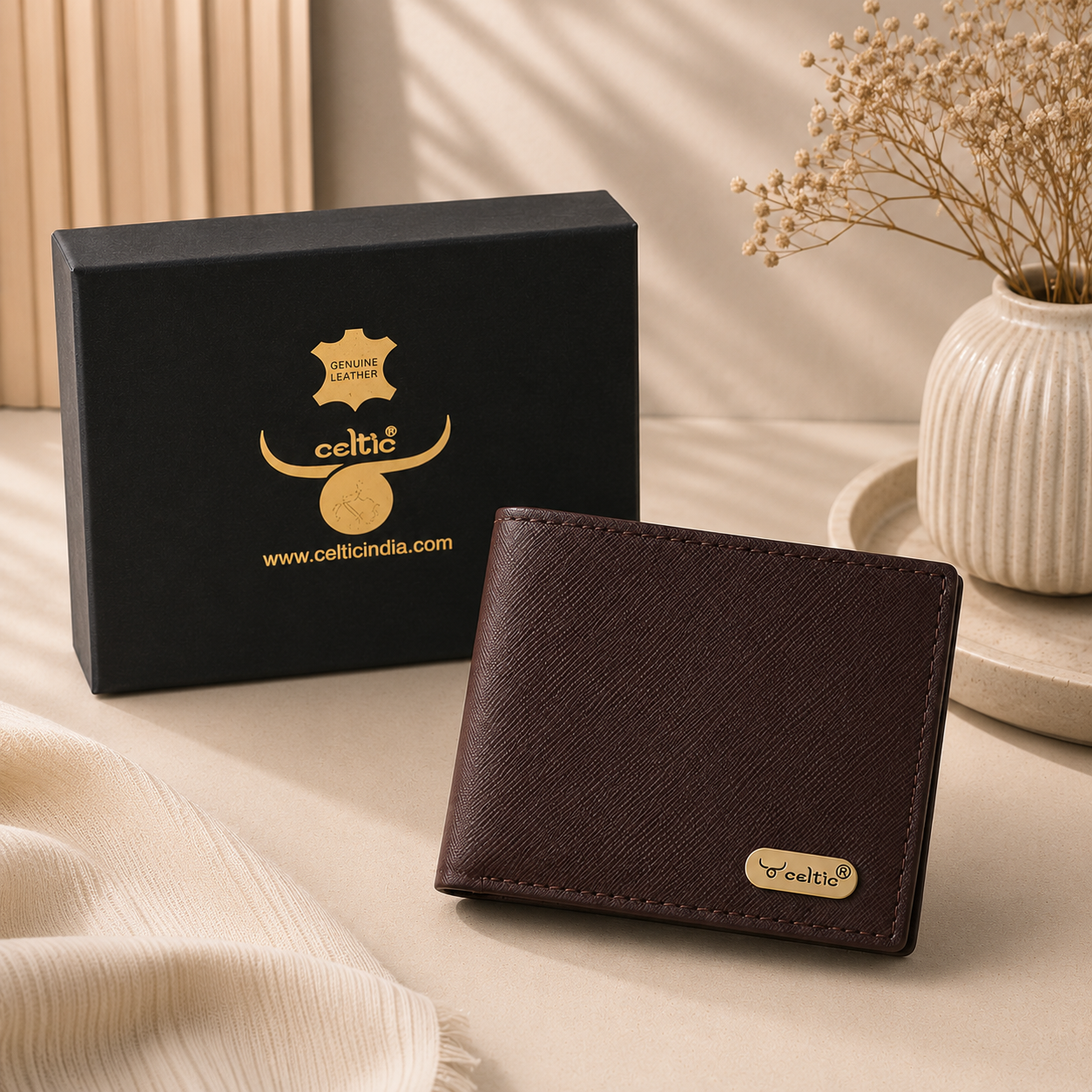 Premium  Genuine Leather Bi-Fold Wallet with Flip ID Window & Coin Pocket
