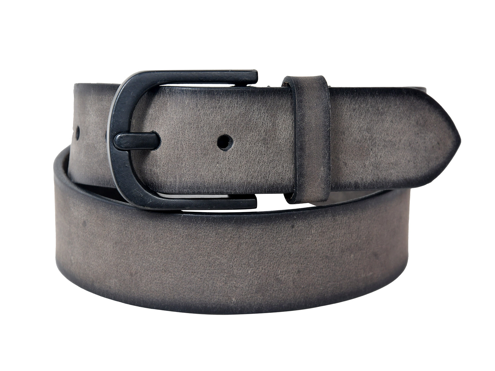 Unisex Genuine Leather Grey Waist Accessory Matte Metal Buckle Formal Casual Wear