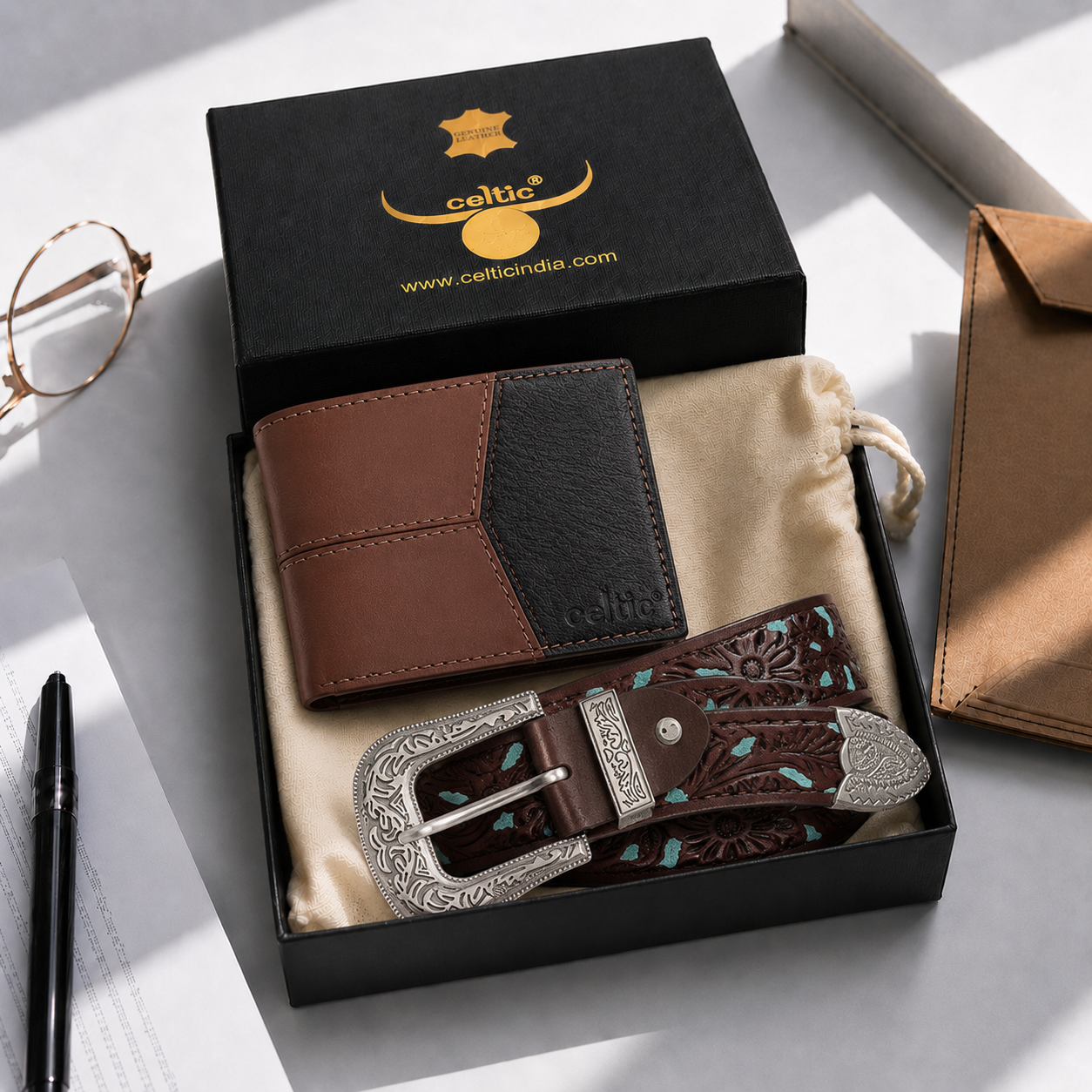 Designer Belt & Contemporary Wallet Combo |Premium Leather Collection