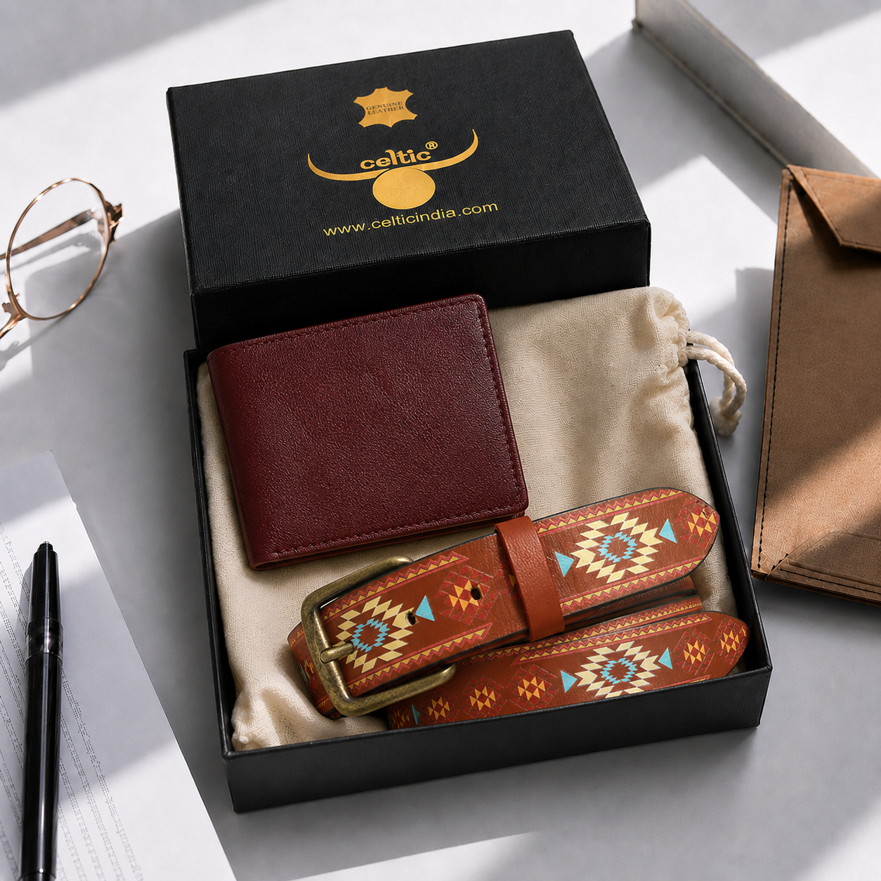 Heritage Edition: Premium Printed Belt & Genuine Leather Wallet Set