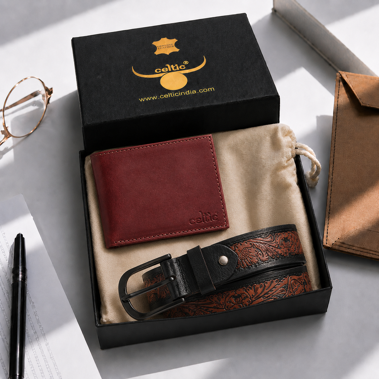 Vintage Leather Wallet & Belt Set