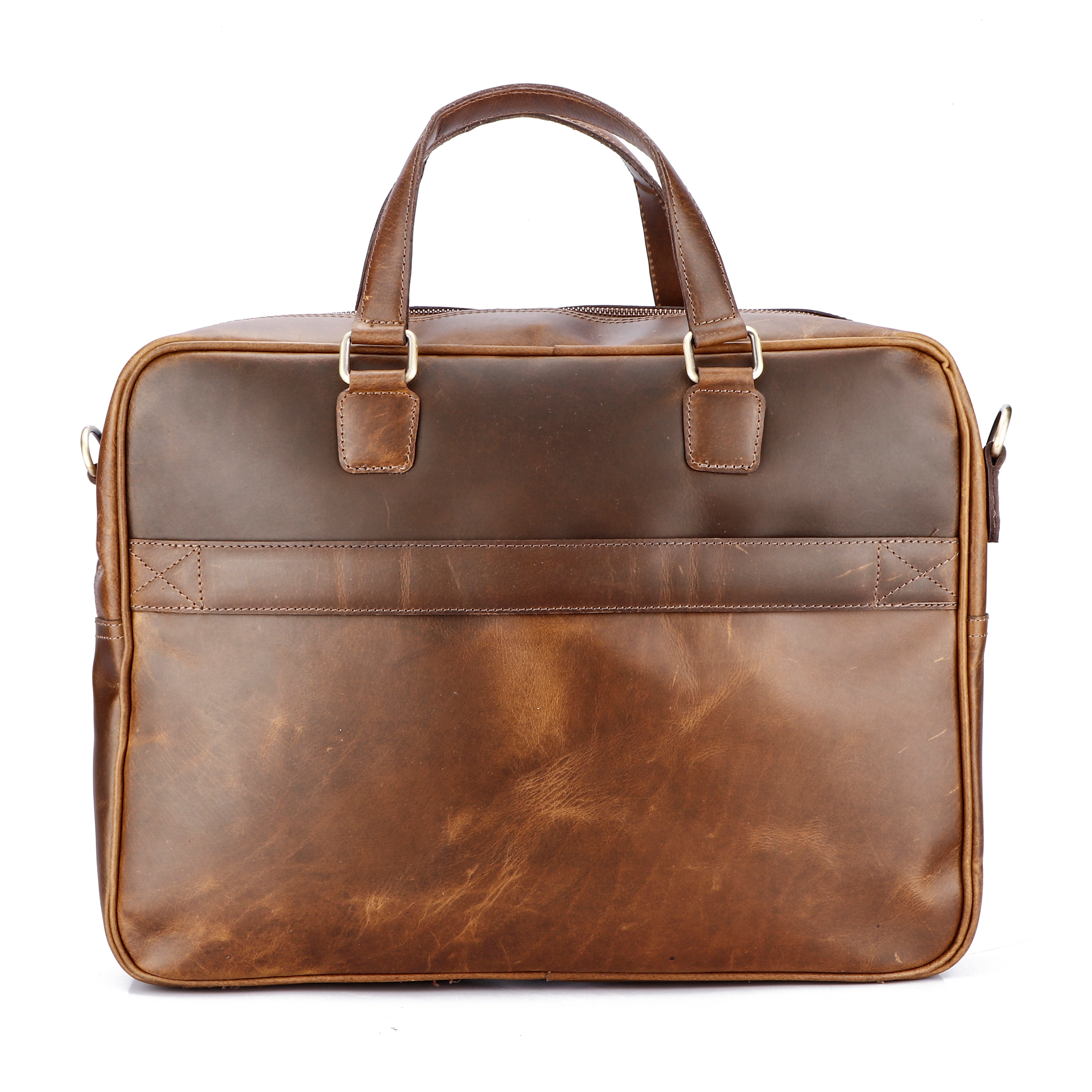 Vintage Full-Grain Leather Office Briefcase with Adjustable Shoulder Strap