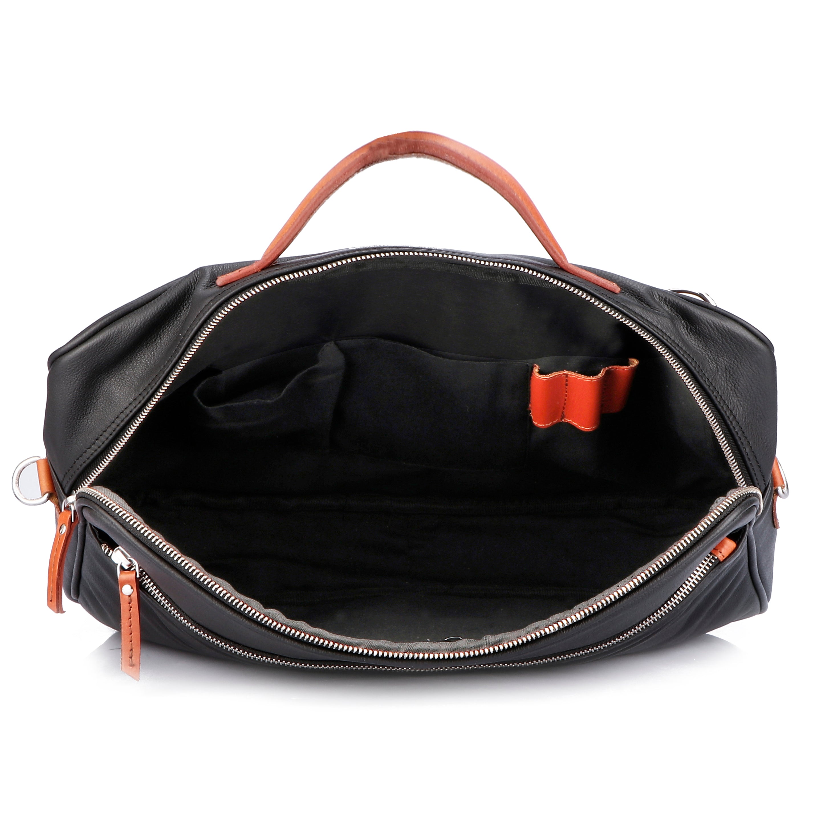 Premium Export-Quality Black Laptop Bag with Tan Leather Highlights with Detachable Strap