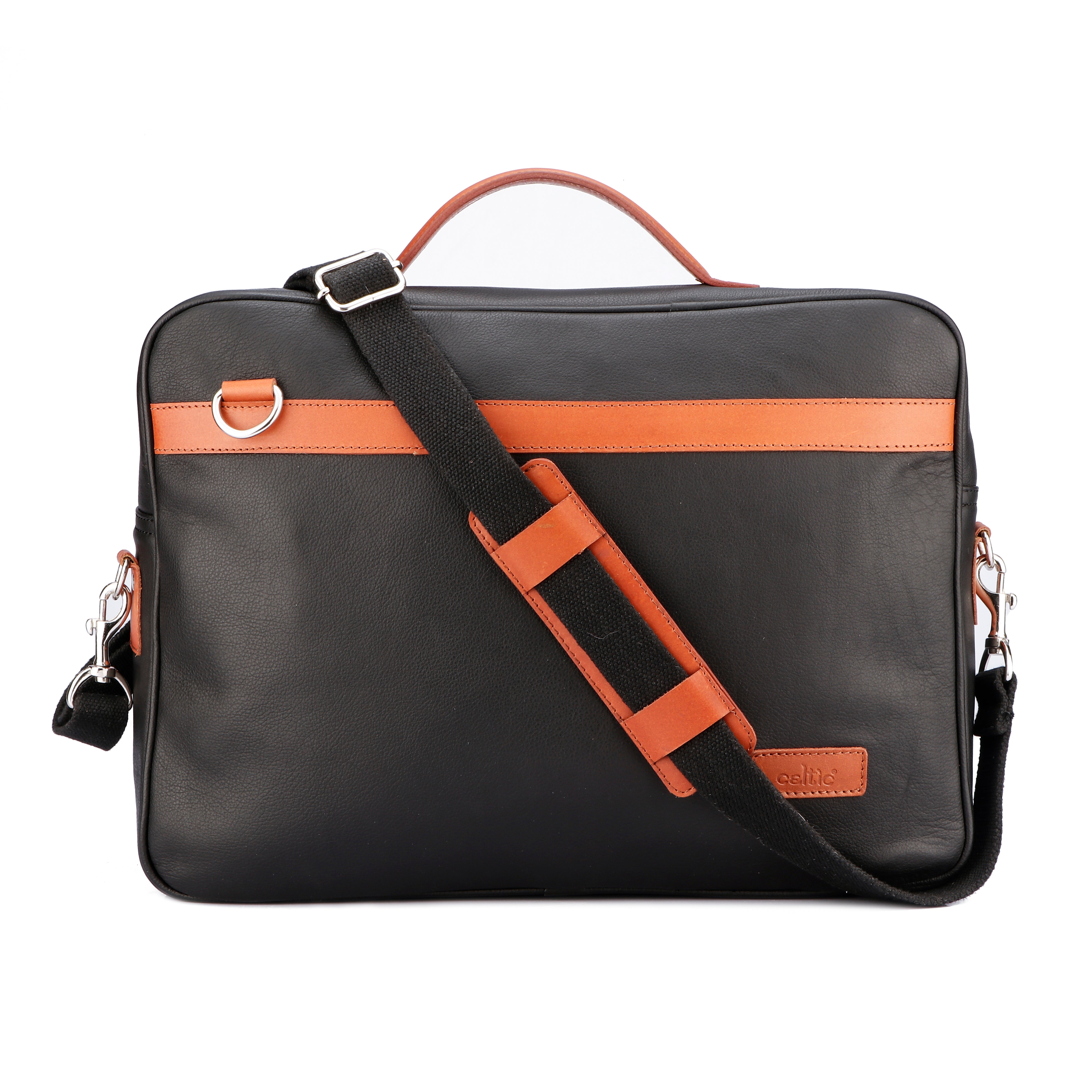 Premium Export-Quality Black Laptop Bag with Tan Leather Highlights with Detachable Strap