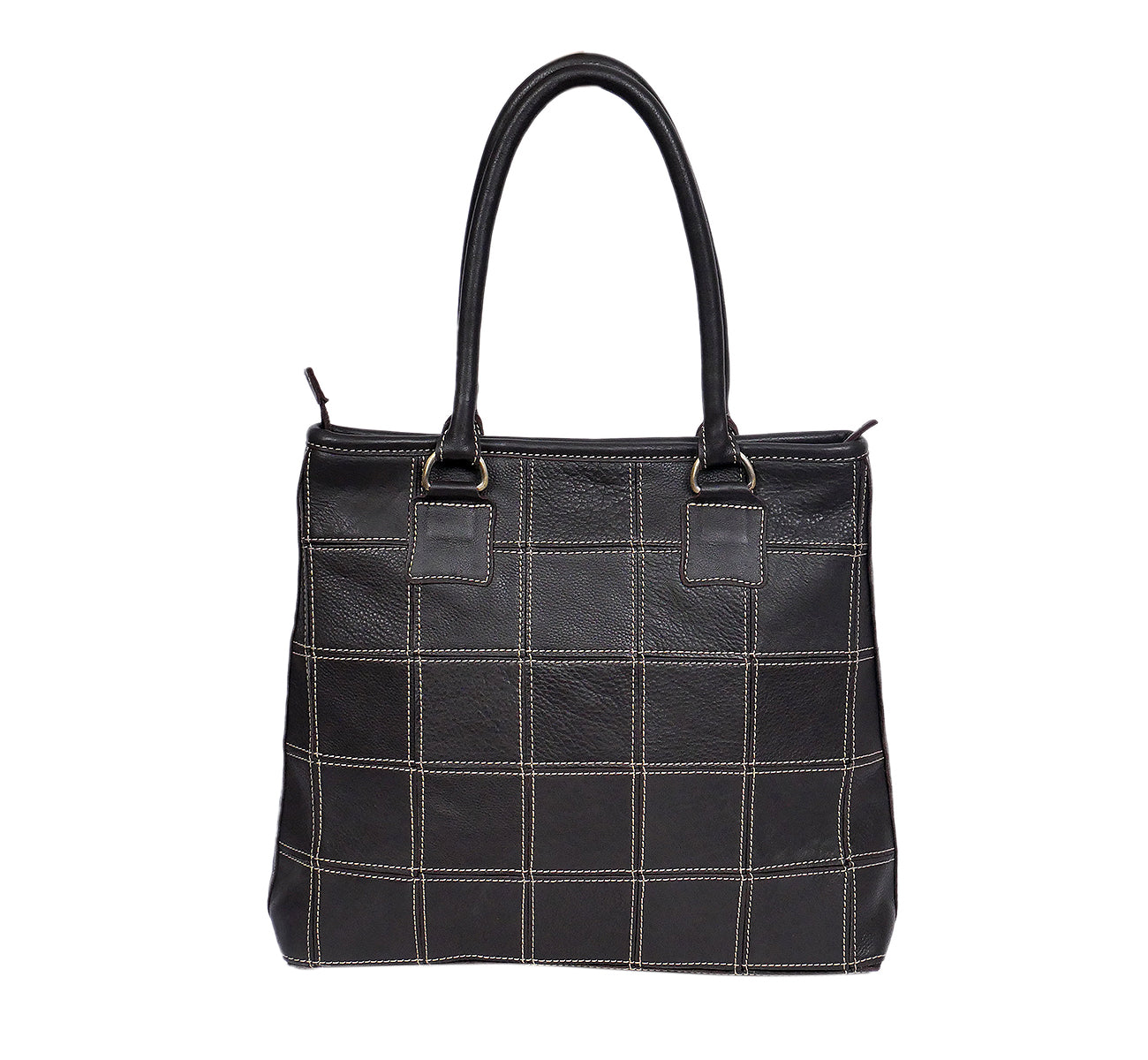 Elevate Your Style with our Black Leather Tote Bag - Classic Elegance with White Stitching. - CELTICINDIA