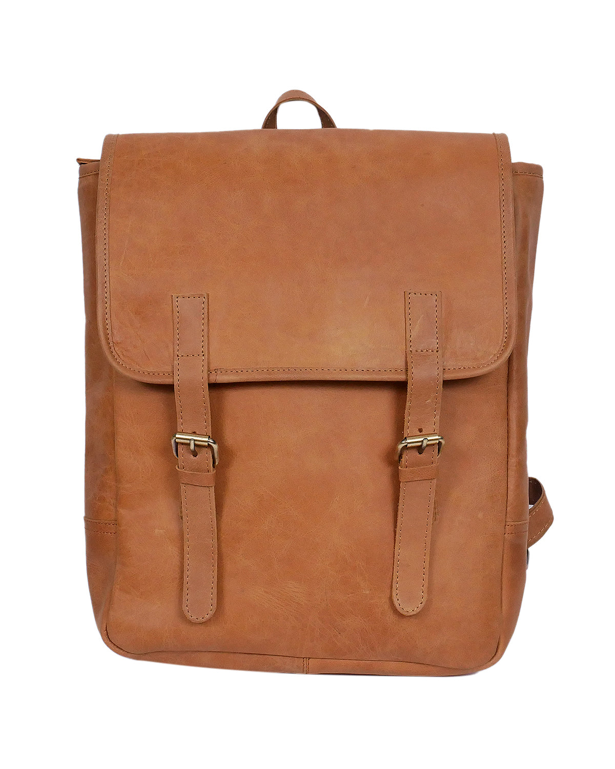 Premium Genuine Leather Backpack Brown with Flap Closure, Adjustable Straps & Inside Zip Pocket