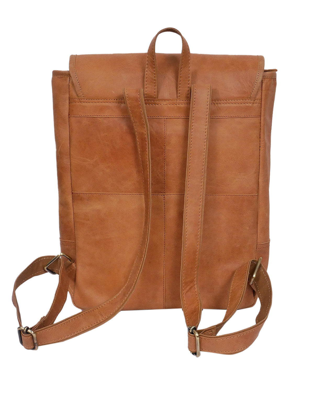 Premium Genuine Leather Backpack Brown with Flap Closure, Adjustable Straps & Inside Zip Pocket